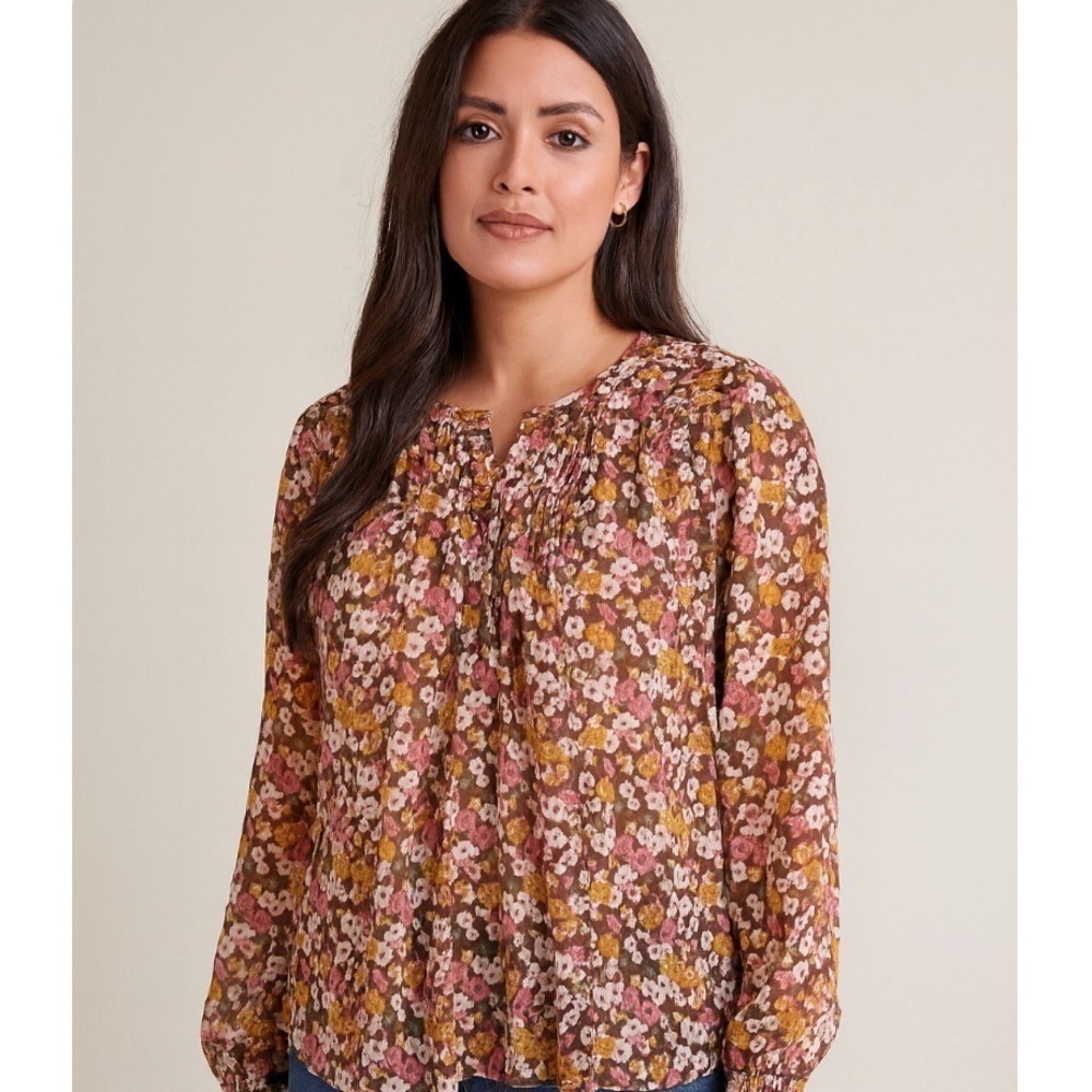Torrid Womens Crinkle Chiffon Smocked Blouson Floral Sheer Top Blouse Size 0